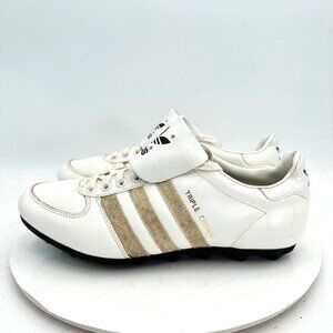 Vintge Adidas Triple Crown Men Size 8.5 Made In Taiwan White Beige Cleats Shoes
